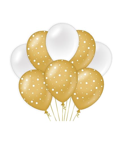 PD-Party 7023414 Party Luftballons | Natürliche Rubber (Latex) | Geburtstag Partei Dekoration - Bubbles, Pack von 8, Gold/Weiß, 30cm Länge x 30cm Breite x 30cm Höhe von PD-Party