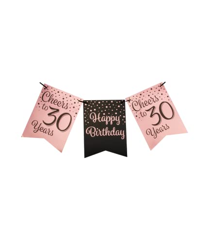 PD-Party 7024005 Luxus Party Flagge Banners | Geburtstag Feier | Partei Dekoration - 30, Rose/Schwarz, 8.5cm Länge x 8.5cm Breite x 7.5cm Höhe von PD-Party