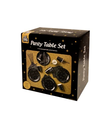 PD-Party 7024503 Party Tabelle Set | Festliche Dekoration | 41 Stück | Diner set, Schwarz/Gold, 12cm Länge x 25cm Breite x 25cm Höhe von PD-Party