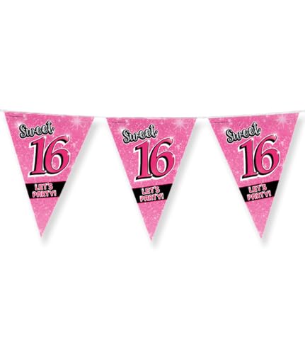 PD-Party 7031043 Dekorative Party Bunting - Sweet 16, Rosa, Fröhlich, Folienfrüht, 1000cm Länge X 30cm Breite X 0.1cm Höhe PD-Party 7031043 Dekorative Party Bunting - Sweet 16, Rosa, Fröhlich, Folienfrüht, 1000cm Länge X 30cm Breite X 0.1cm Höhe von PD-Party