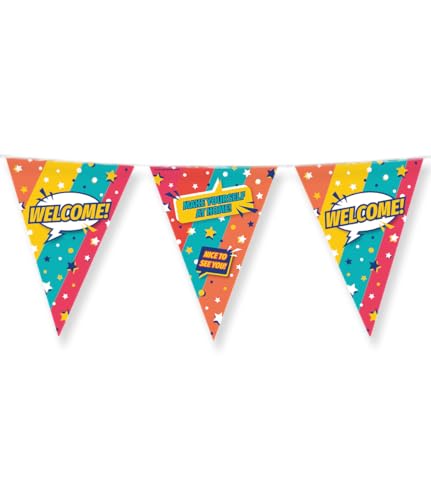 PD-Party 7031049 Dekorative Party Bunting - Welcome, Mehrfarbig, Fröhlich, Folie Flaggen, 1000cm Länge X 30cm Breite X 0.1cm Höhe von PD-Party