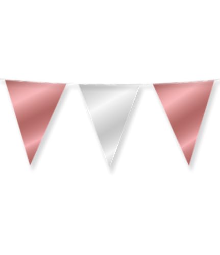 PD-Party 7031072 Foil Bunting | Vereiteln Wimpelkette, Doppelseitig, Dreieckig, Partei Dekoration Flaggen, Roségold/Silber, 1000cm Länge x 30cm Breite x 0.1cm Höhe von PD-Party