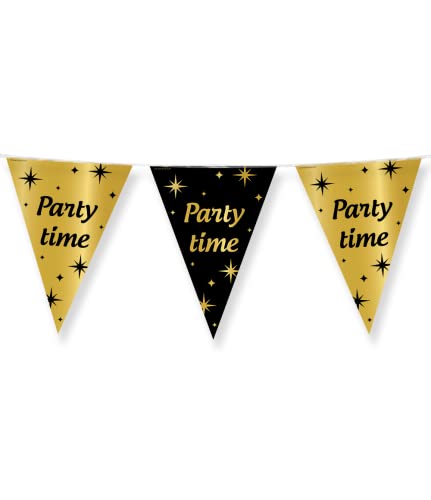 PD-Party 7031216 Classy Party Bunting | Vereiteln Wimpelkette, Doppelseitig, Dreieckig, Partei Dekoration Flaggen - Party time!, Gold/Schwarz, 1000cm Länge X 30cm Breite X 0.1cm Höhe von PD-Party