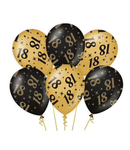PD-Party 7031302 Classy Party Luftballons | Natürliche Rubber (Latex) | Geburtstag Feier Partei Dekoration - 18, Packung von 6, Gold/Schwarz, 30cm Länge x 30cm Breite x 30cm Höhe von PD-Party
