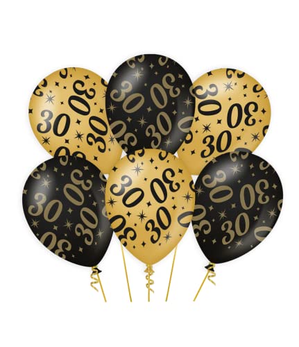 PD-Party 7031305 Classy Party Luftballons | Natürliche Rubber (Latex) | Geburtstag Feier Partei Dekoration - 30, Packung von 6, Gold/Schwarz, 30cm Länge x 30cm Breite x 30cm Höhe von PD-Party