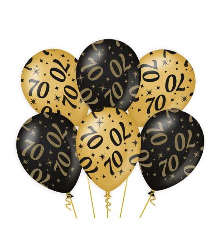 PD-Party 7031310 Classy Party Luftballons | Natürliche Rubber (Latex) | Geburtstag Feier Partei Dekoration - 70, Packung von 6, Gold/Schwarz, 30cm Länge x 30cm Breite x 30cm Höhe von PD-Party