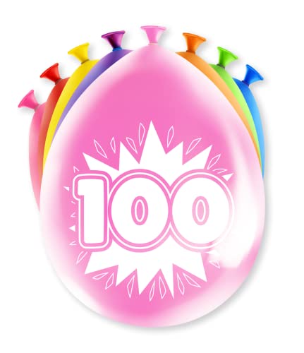 PD-Party 7036528 Happy Party Luftballons | Natürliche Rubber (Latex) | Geburtstag Partei Feier - 100 Jahre, Packung von 8, Mehrfarbig, 30cm Länge x 30cm Breite x 30cm Höhe von PD-Party