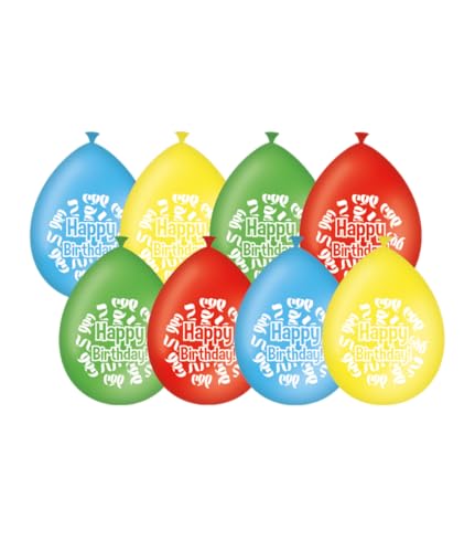 PD-Party 7036566 Speziell Thema Luftballons | Natürliche Rubber (Latex) | Partei Dekoration - Happy Birthday, Pack von 8, Mehrfarbig, 30cm Länge x 30cm Breite x 30cm Höhe von PD-Party