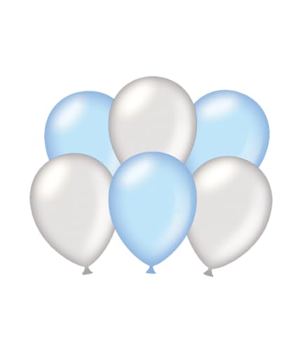 PD-Party 7036580 Party Luftballons | Natürliche Rubber (Latex) | Partei Dekoration, Pack von 6, Metallisch Silber/Light Blau, 30cm Länge x 30cm Breite x 30cm Höhe von PD-Party