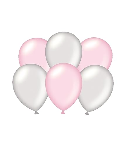 PD-Party 7036582 Party Luftballons | Natürliche Rubber (Latex) | Partei Dekoration, Pack von 6, Metallisch Silber/Pink, 30cm Länge x 30cm Breite x 30cm Höhe von PD-Party