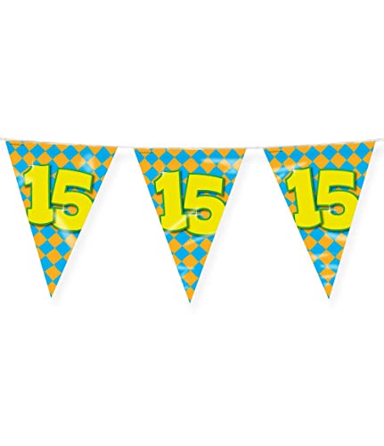 PD-Party 7042015 Happy Party Bunting - 15, Gold/Blau, Doppelt-Seitige, Dreieckig, Folie Wimpelkette, 1000cm Länge X 30cm Breite X 0.1cm Höhe von PD-Party