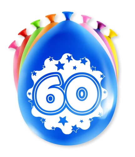 PD-Party 7036521 Happy Party Luftballons | Natürliche Rubber (Latex) | Geburtstag Partei Feier - 60 Jahre, Packung von 8, Mehrfarbig, 30cm Länge x 30cm Breite x 30cm Höhe von PD-Party
