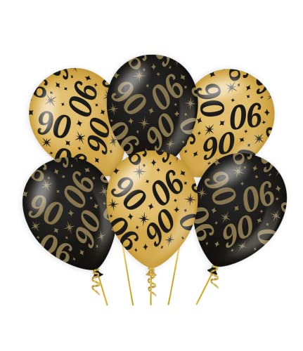 PD-Party 7031313 Classy Party Luftballons | Natürliche Rubber (Latex) | Geburtstag Feier Partei Dekoration - 90, Packung von 6, Gold/Schwarz, 30cm Länge x 30cm Breite x 30cm Höhe von PD-Party