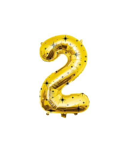 PD-Party Folienballon Zahl 2-86cm - Gold mit Sternmuster - Classy party für Geburtstag, Jubiläum, Hochzeit oder andere besondere Feier - Ziffernballons - Zahlenballons - Geburtstagdeko von PD-Party
