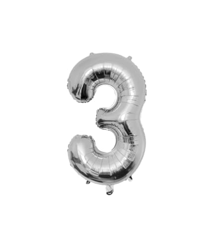 PD-Party Folienballon Zahl 3-86cm - Silber - Classy party für Geburtstag, Jubiläum, Hochzeit oder andere besondere Feier - Ziffernballons - Zahlenballons - Geburtstagdeko von PD-Party