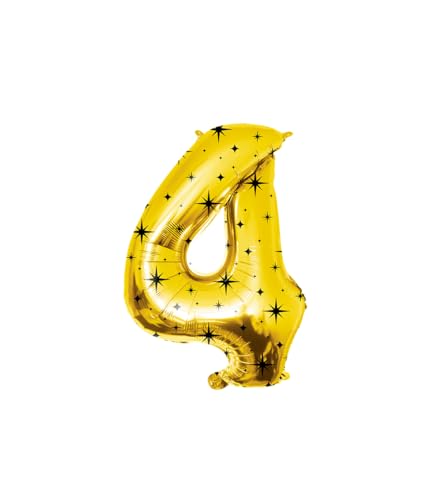 PD-Party Folienballon Zahl 4-86cm - Gold mit Sternmuster - Classy party für Geburtstag, Jubiläum, Hochzeit oder andere besondere Feier - Ziffernballons - Zahlenballons - Geburtstagdeko von PD-Party
