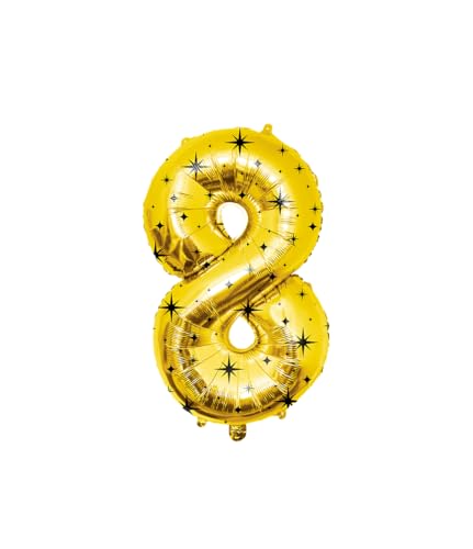 PD-Party Folienballon Zahl 8-86cm - Gold mit Sternmuster - Classy party für Geburtstag, Jubiläum, Hochzeit oder andere besondere Feier - Ziffernballons - Zahlenballons - Geburtstagdeko von PD-Party