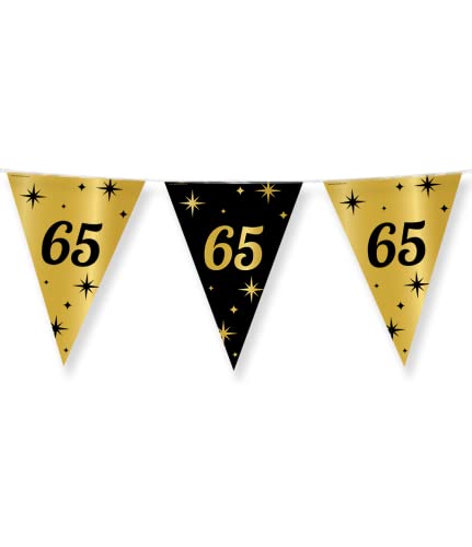 PD-Party - Geburtstag Girlande für 65. Geburtstag - Wimpelkette - Deko Geburtstag - Jubiläum - Schwarz Gold Deko - Party Deko - 65. Geburtstag Junge & Mädchen - Geburtstags Deko - 1000 x 30 cm von PD-Party