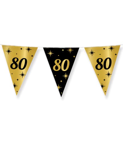 PD-Party - Geburtstag Girlande für 80. Geburtstag - Wimpelkette - Jubiläum - Schwarz Gold Deko - Party Deko - Männer & Frauen - 1000 x 30 cm von PD-Party