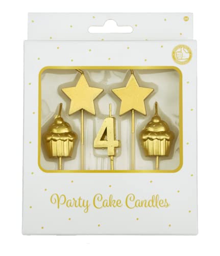 PD-Party 7050004 Geburtstag Kuchen Kerzen | Birthday Cake Candles | Partei Dekoration - 4 Jahre, Gold, 1cm Länge x 3cm Breite x 9cm Höhe von PD-Party