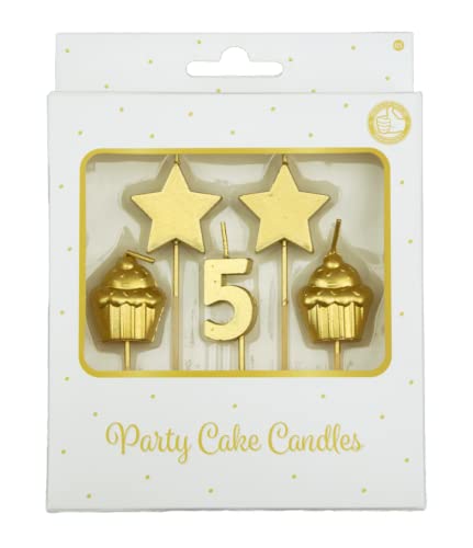 PD-Party 7050005 Geburtstag Kuchen Kerzen | Birthday Cake Candles | Partei Dekoration - 5 Jahre, Gold, 1cm Länge x 3cm Breite x 9cm Höhe von PD-Party