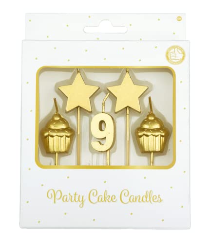 PD-Party 7050009 Geburtstag Kuchen Kerzen | Birthday Cake Candles | Partei Dekoration - 9 Jahre, Gold, 1cm Länge x 3cm Breite x 9cm Höhe von PD-Party