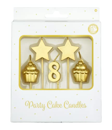 PD-Party - Geburtstagskerzen für Kuchen & Torten - Geburtstagsdeko - Goldene Kuchenkerzen für Geburtstagsfeiern von Kindern & Erwachsenen - Zahlenkerzen - Nummer Kerze - Größe 3 x 9 x 1 cm - 8 Jahre von PD-Party