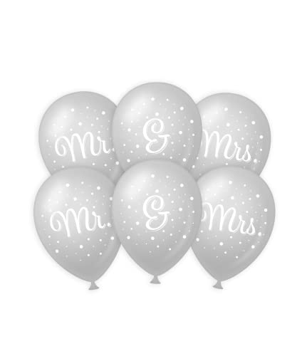 PD-Party 7035903 Wedding Luftballons | Dekorativ Hochzeit Luftballons | Packung Von 6 - Mr. & Mrs., 30cm Länge x 30cm Breite x 30cm Höhe von PD-Party