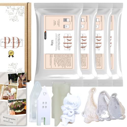 PD Gießpulver Set, 4x 500g Starterset inkl. 5 Silikonformen, Sauberes Arbeiten, Geruchlos, Ungiftig Hochweiß & Detailgenau, Bastelset für die ganze Familie PD Gießpulver Set, 4x 500g Starterset inkl. 5 Silikonformen, Sauberes Arbeiten, Geruchlos, Ungiftig Hochweiß & Detailgenau, Bastelset für die ganze Familie von PD mach's selbst PAUL & DANIELA