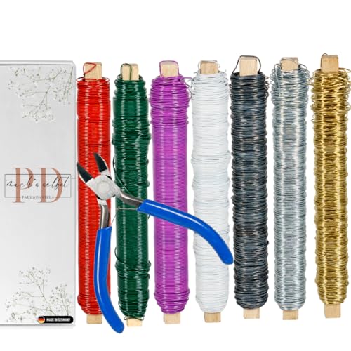 7x Wickeldraht 0,65 mm + Seitenschneider Basteldraht Metalldraht Blumendraht Bindedraht Biegedraht Pflanzendraht Dekodraht (8, Rot, Grün, Gold, Silber, Weiß, Schwarz, Lila, Seitenschneider) von PD mach's selbst PAUL & DANIELA