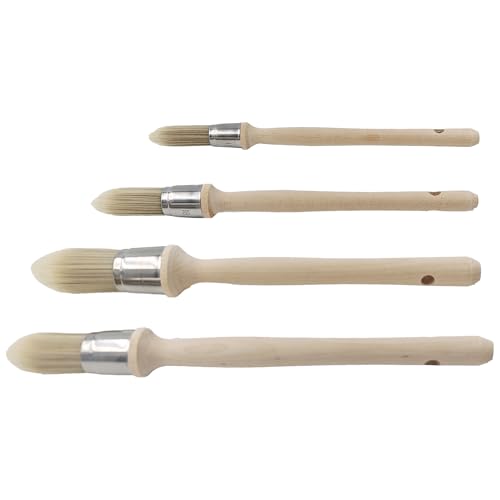 PDETVEO Malerpinsel-Set, runde Kanten, Malwerkzeuge mit Hartholzgriff, runde Pinsel für Wanddetails, Sockelleisten (4 Größen) von PDETVEO