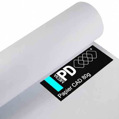 Zeichenpapier Rolle 50m – Weiße Papierrolle CAD | Skizzen- & Malpapier für Kinder, Künstler & Studenten | Großformatige Zeichenrolle für Schule & Atelier (0,610x50m) von PDmedia