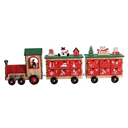 PE Weihnachten Adventskalender Zug Holz zum Befüllen 24 Schubladen Wiederverwendbare Weihnachten Countdown Adventskalender Weihnachtliche Dekoration für Kinder und Erwachsene 61cm (Bunt) von PE