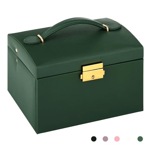 Schmuckschatulle für Mädchen und Frauen, Schmuck-Organizer-Box, 3-lagig, mit PU-Leder, Reise-Schmucketui mit Spiegel, Schmuckaufbewahrung für Ohrringe, Ringe, Armbänder, Halsketten, Geschenkidee für Schmuckschatulle für Mädchen und Frauen, Schmuck-Organizer-Box, 3-lagig, mit PU-Leder, Reise-Schmucketui mit Spiegel, Schmuckaufbewahrung für Ohrringe, Ringe, Armbänder, Halsketten, Geschenkidee für von PEAERLRA