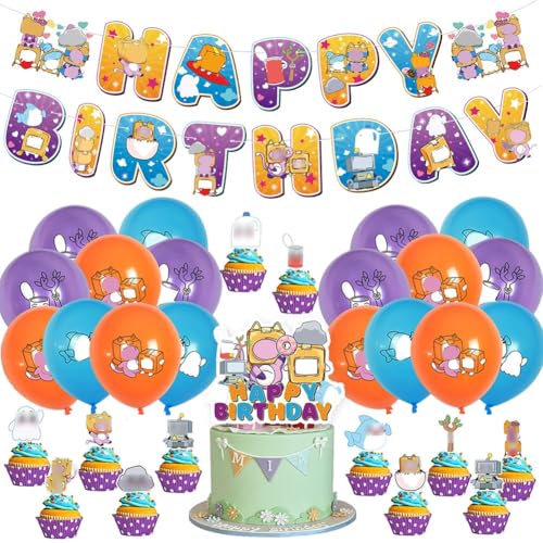 Cartoon-Box Luftballons,Kindergeburtstagsparty-Dekoration,Karton Box Bösewicht Thema Dekorations,Banner,Tortenaufsätze Luftballons Kinder Cartoon Geburtstag Luftballon Dekoration Supplies 32Stück von PEAJPBS