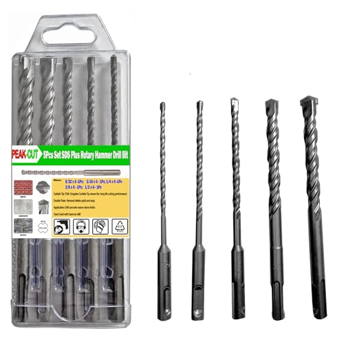 SDS Plus Hammerbohrer 5er Set Mauerwerksbohrer zum Bohren von Beton, Stein, Ziegeln und Felsen von PEAK-CUT