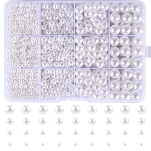 1320 Perlen Weiß mit Loch, 4 6 8 10mm Weiße Perlen zum Basteln, Kunstperle Runde Perlen, Kunstperlen zum Auffädeln, für Schmuckherstellung Halskette Armbänder, Ohrringe, Kleidung Dekorieren 1320 Perlen Weiß mit Loch, 4 6 8 10mm Weiße Perlen zum Basteln, Kunstperle Runde Perlen, Kunstperlen zum Auffädeln, für Schmuckherstellung Halskette Armbänder, Ohrringe, Kleidung Dekorieren von PEAKTOP