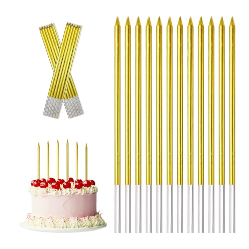 Geburtstagskerzen Kuchen Gold, 12PCS Metallisch Kuchenkerzen Geburtstag, Goldene Kerzen, Geburtstag Kuchen Kerzen Kinder, Lange Dünne Cupcake Kerzen für Dekorative Geburtstag Hochzeit Party von PEAKTOP