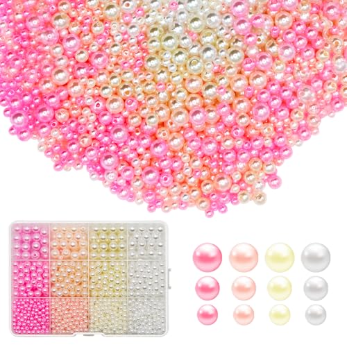 PEAKTOP 1400 Kunstperle mit Loch Bunte, Perlen Runde Kunststoff, Kunstperlen zum Auffädeln Bunt, Pastell Imitationsperlen Bastelperlen für DIY Schmuckherstellung, Kleidung, Basteln 4mm 6mm 8mm von PEAKTOP