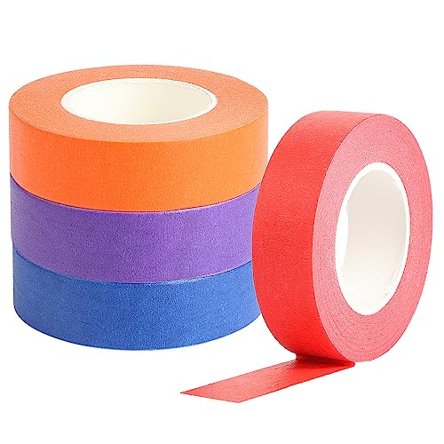 PEAKTOP 4 Rollen Farbe Klebeband Dekoratives, 19mmx20m Colored Masking Tape Rainbow Klebeband, Bunt Washi Tape Breit für Kunsthandwerk, Beschriftung, Kunst - Orange Blau Lila Rot PEAKTOP 4 Rollen Farbe Klebeband Dekoratives, 19mmx20m Colored Masking Tape Rainbow Klebeband, Bunt Washi Tape Breit für Kunsthandwerk, Beschriftung, Kunst - Orange Blau Lila Rot von PEAKTOP