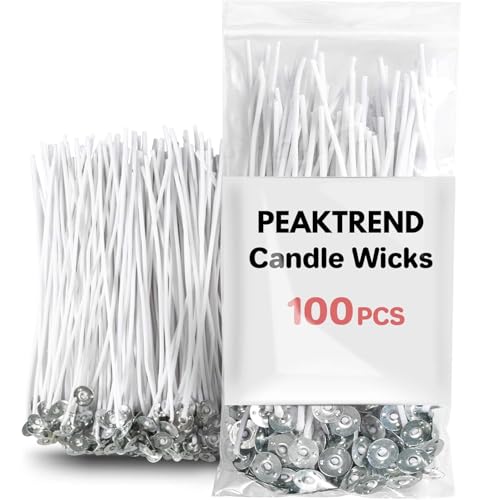 PEAKTREND 100 Stück Baumwoll-Kerzendochte 15,2 cm, vorgewachst für Kerzenherstellung, Kerzenherstellung, dicker Kerzendocht mit Sockel, Kerzendochte für Kerzenherstellung PEAKTREND 100 Stück Baumwoll-Kerzendochte 15,2 cm, vorgewachst für Kerzenherstellung, Kerzenherstellung, dicker Kerzendocht mit Sockel, Kerzendochte für Kerzenherstellung von PEAKTREND