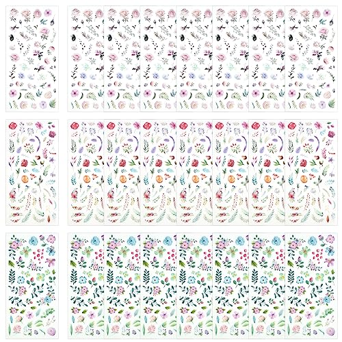 PEALOVCOM 24 Blatt Blumen Sticker Blumen Scrapbooking Aufkleber Vintage Dekorative Blumenaufkleber Selbstklebend Pflanzen Blumen Sticker für DIY Basteln Scrapbook Journals Fotoalbum von PEALOVCOM