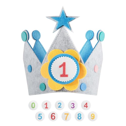Geburtstagskrone mit 0–9 Zahlen, wiederverwendbare Filz-Geburtstagshüte für Kinder, Happy 1st Party Hüte für Kinder für Jungen und Mädchen, Party-Requisiten Geburtstagskrone mit 0–9 Zahlen, wiederverwendbare Filz-Geburtstagshüte für Kinder, Happy 1st Party Hüte für Kinder für Jungen und Mädchen, Party-Requisiten von PEAPIN