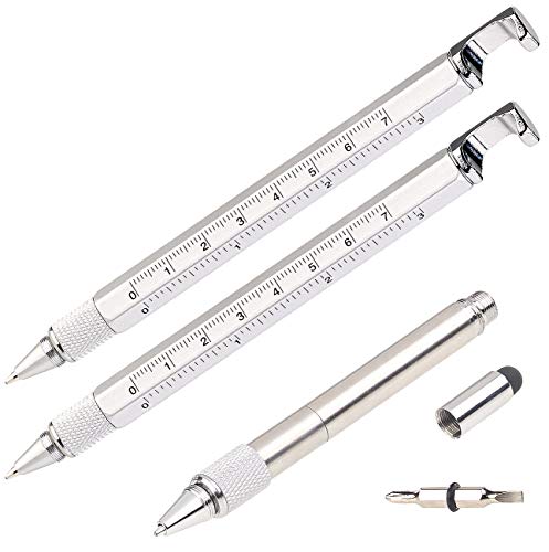 PEARL Lineal: 7in1-Kugelschreiber mit Touchpen, Schraubendreher & mehr, 2er-Set (Touchscreen Eingabestift, Multi Tool Pen, Geschenk Herren) von PEARL