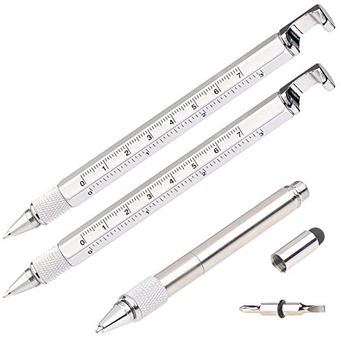 PEARL Lineal: 7in1-Kugelschreiber mit Touchpen, Schraubendreher & mehr, 2er-Set (Eingabestifte, Touchscreen Eingabestift, Geschenk Herren) von PEARL