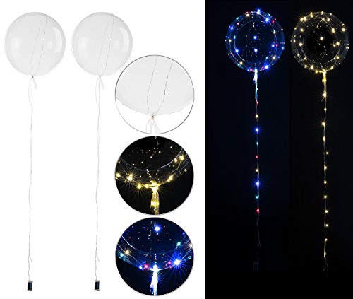 PEARL Ballons mit Lichterkette: 2er-Set Luftballons mit Lichterkette, 40 weiße & 40 Farb-LEDs, Ø 25 cm (LED-Ballon transparent, LED-Luftballons transparent, Lichtschlauch) von PEARL
