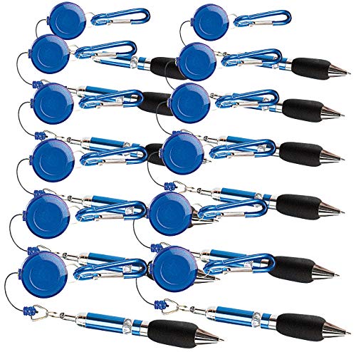 PEARL Jo-Jo-Kugelschreiber: 12er-Set Pen-Rewinder mit Karabiner-Haken und Gürtelclip, 60 cm Leine (Kugelschreiber mit Rewindern, Kugelschreiber mit Karabinerhaken, Schlüsselanhänger) von PEARL