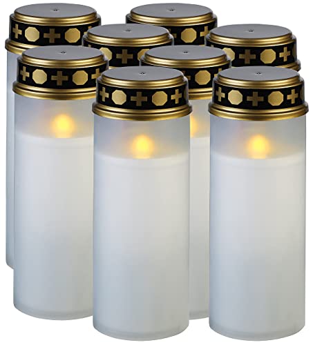 PEARL LED-Kerzen für Friedhof: 8er-Set XL-LED-Grablichter, Lichtsensor, Batteriebetrieb, 21 cm, weiß (LED-Friedhofskerzen, Grableuchten mit Batterie, Solarleuchte) von PEARL