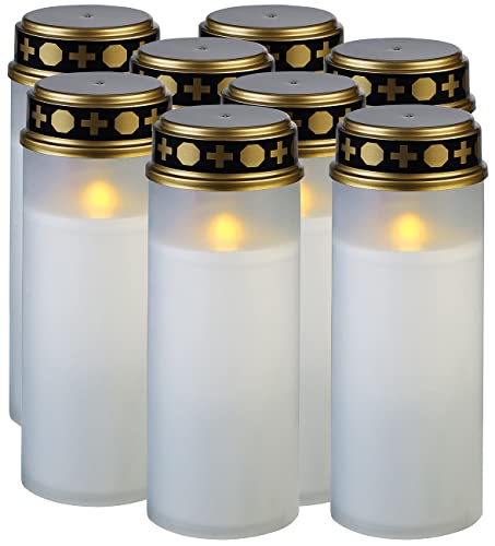 PEARL LED-Grablicht-Kerze: 8er-Set XL-LED-Grablichter, Lichtsensor, Batteriebetrieb, 21 cm, weiß (LED-Kerzen Friedhof, Elektrische Kerze mit LED, Teelichter) von PEARL