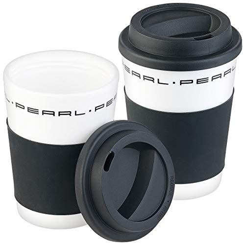 PEARL Kaffeebecher: 2er-Set Coffee-to-go-Becher mit Deckel, 350 ml, doppelwandig, BPA-f (Kaffebecher, Coffee-to-Go-Thermobecher, Spülmaschine) von PEARL